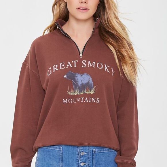 Forever 21 Tops - Brown FOREVER 21 Half Zip GREAT SMOKY MOUNTAINS Top Medium
